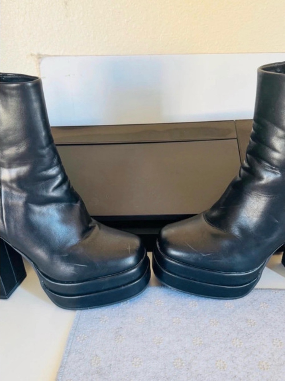 Women’s Black Platform Leather Ankle Boots